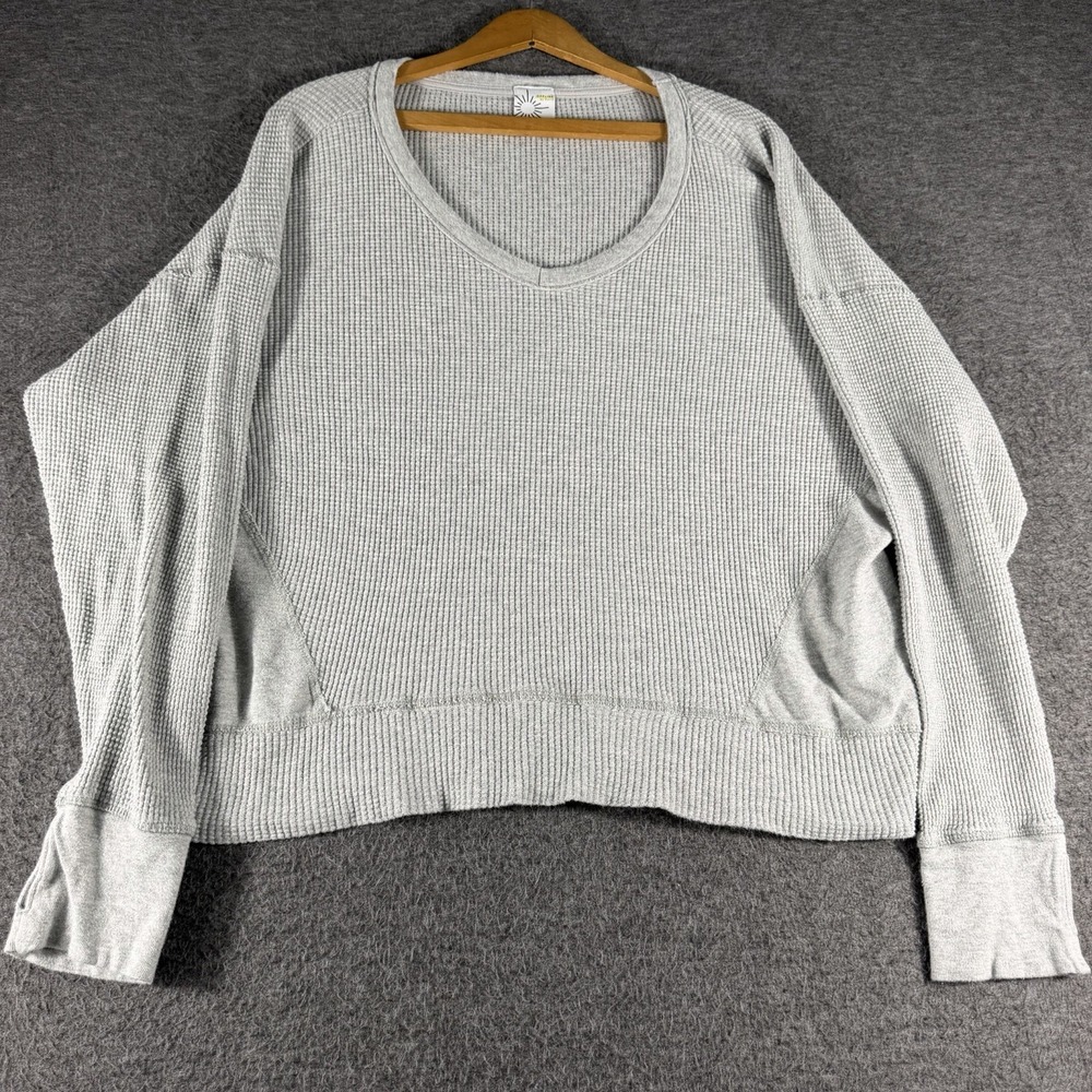 Offline by Aerie Long Sleeve Crewneck  Gray Waffle Knit Shirt Women's Size M OS